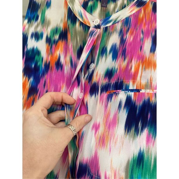 NYDJ 'Lana' Ikat Print Watercolor Print Sleeveless Blouse Top, Sz Small, MP $89 - Picture 3 of 8